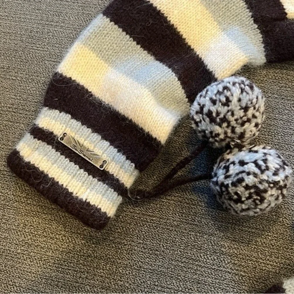 Ben Sherman Striped Wool Knit Gloves with Pom Poms